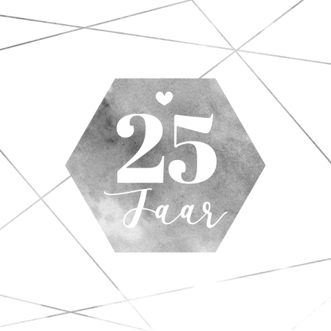 Jubileumkaart voor 25 jaar getrouwd met zilverkleurige watercolor